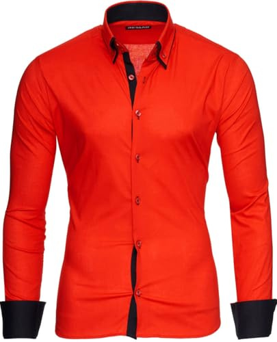 Reslad Herren-Hemd Slim Fit Kontrast Langarm-Hemd Alabama RS-7050