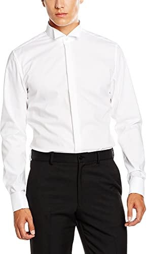 Seidensticker Herren Slim Bügelfrei George Langarm Umschlagmanschette Businesshemd, Weiß, 41 EU