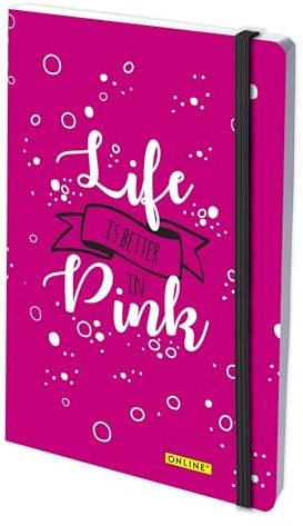 Online Bullet Journal dotted A5 mit Gummiband PINK, 120 g/m² FSC-Papier, 144 Innenseiten Notizbuch gepunktet mit Soft Cover, Tagebuch für Notizen, Skizzen, Lettering