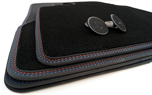 Fußmatten für BMW F30 F31 F80 M3 Premium Velours Automatten mit Doppelnaht Rot Blau 4-teilig Original Qualität