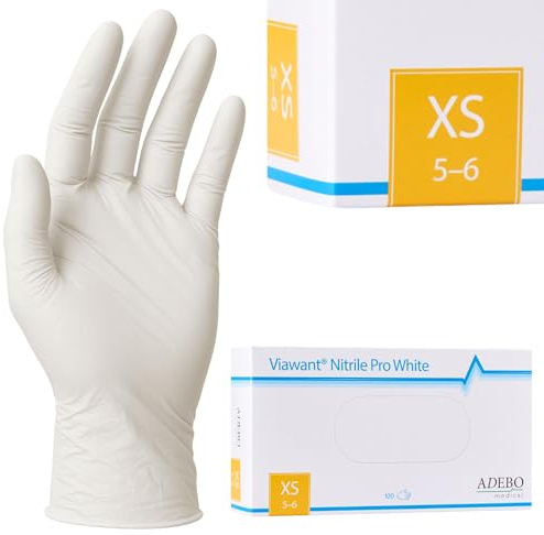 Einweghandschuhe 100 Stück | XS | Nitrilhandschuhe Weiß | Puderfreie, latexfreie Einmalhandschuhe | Reißfest & feinfühlig | EN 455 & EN 374 | Gr. XS, S, M, L, XL
