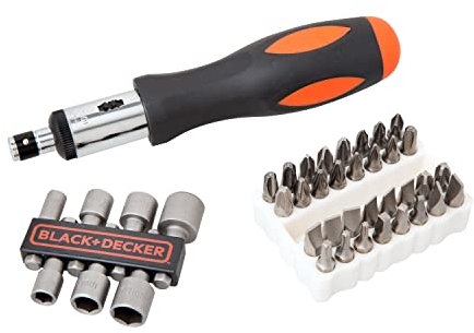 Black+Decker A7062-Xj - Kit con 40 Piezas para Atornillar y Atornillador de Carraca