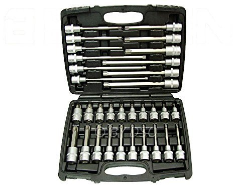 US Pro 32 Piece 1/2 Dr Torx Star Socket Bit Set T20-T70, 55mm to 200mm B1372