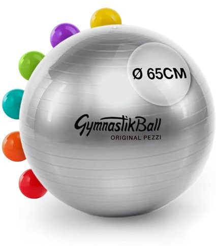 PEZZI - Gymnastikball Original Pezziball Standard 65cm Ø – Sitzball für Therapie, Sport & Büro - Universeller Trainingsball aus robustem PVC belastbar bis 400 kg – Silber