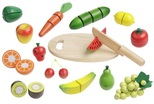 howa Schneideset Obst und Gemüse 16 TLG. Spiellebensmittel Holz ideal als Kaufladen Zubehör, Spielküche Zubehör mit Schneidebrett und verschiedenen Früchten und Gemüsesorten 4867