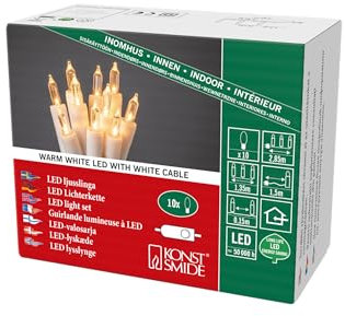 Konstsmide LED Lichterkette, mit an/aus Schalter, 10 warm weiße Dioden, 230V, Innen, weißes Kabel - 6300-102