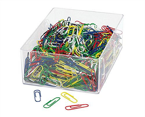 Wedo 901244699 Büroklammer (aus Metall 27 mm, kunststoffummantelt, in Klarsichtdose) 1000 Stück, farbig sortiert