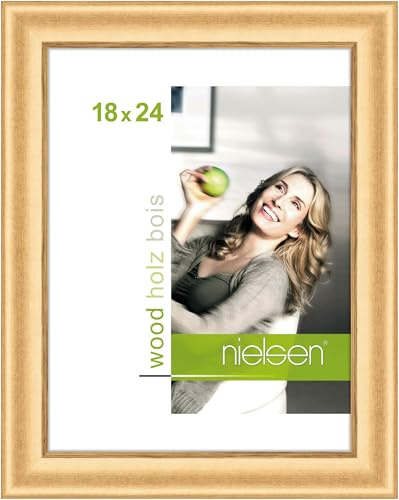 nielsen Holz Bilderrahmen Derby, 18 x 24 cm, Gold | Holz Fotorahmen im Hoch- & Querformat zum Auftstellen und Aufhängen Gold matt Echtglas