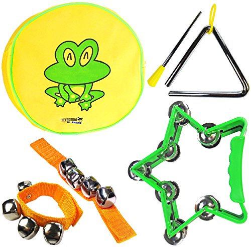 keepdrum Percussion-Set mit Kinder-Tambourin Triangel Glocken-Armband Musik-Spielzeug