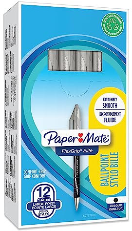 Paper Mate Flexgrip Elite-Druckkugelschreiber | mittlere Spitze (1,4 mm) | schwarz | 12er-Box