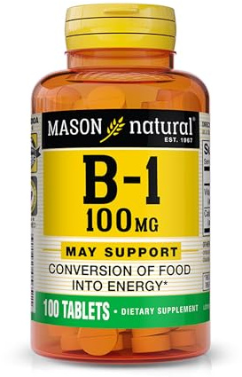 MASON NATURAL Vitamin B1 (Thiamin) 100 mg - Healthy Conversion of Food into Energy, Supports Nerve and Immune Health, 100 Tablets