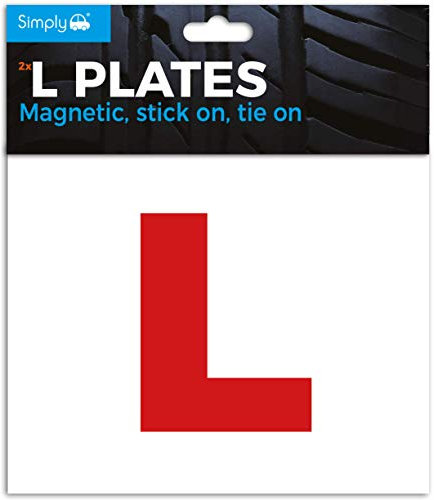 Simply TL2000 Pack of 2, Magnetic/Stick-On/Tie-On Car L-Plates Twin Pack for Learning Drivers, Easy to Attach and Remove, Strong Magnet Strips for Vehicles