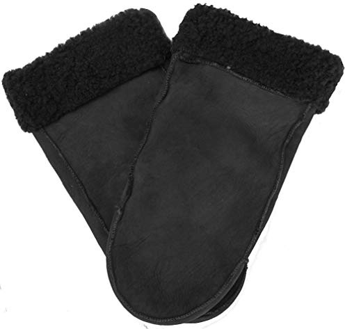 EEM Damen Lammfellfäustling Handschuhe, weiches Lammfell, mit Umschlag, schwarz M