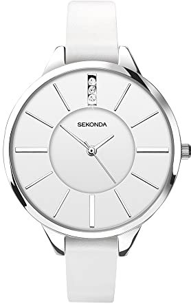 Sekonda Damen Quarzuhr mit weißem Zifferblatt, Analoganzeige und weißem PU-Armband 4219.27