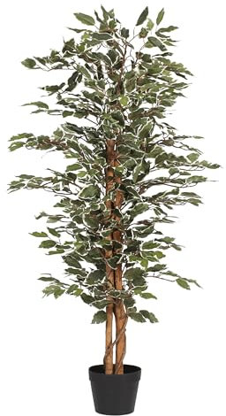Blooming Artificial - Ficus Tree Artificial Plant, Large Fake Plant in Pot for House and Indoors, Year Round Decorative Realistic Faux Foliage (Variegated) (120cm/ 4ft)