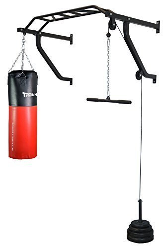 TrainHard® Multigriff Klimmzugstange Wandmontage mit Latzug & Boxsackhalterung, geprüfte und zertifizierte Qualität/optional: 80cm bis 130cm Boxsack (Ohne Hantelscheiben!)