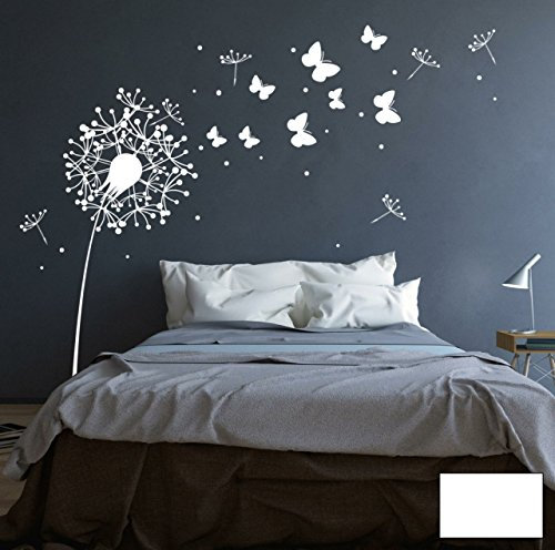 Wandtattoo Wandaufkleber Aufkleber Pusteblume mit süßen Schmetterlingen M1348 - ausgewählte Farbe: *Weiß* ausgewählte Größe:*XS 140cm breit x 120cm hoch