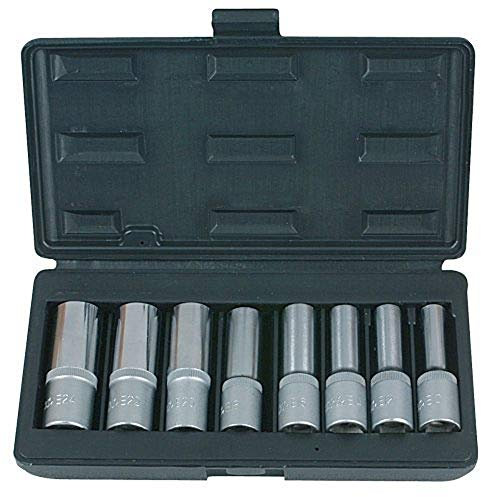 KS Tools 922.1387 - Coffret de 8 douilles TORX® 1/2'' version longue - 75 mm - E10 à E24 - En Chrome Vanadium - Finition chromée satinée - 8 pièces