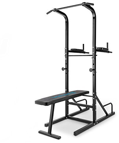 Capital Sports Spiris - Kraftstation, Fitnessstation, Multistation, Klimmzugstange, klappbare Trainingsbank für Bankdrücken, effektives Ganzkörpertraining, Stahlkonstruktion, schwarz