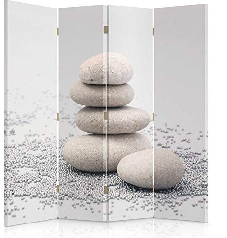 Feeby Paravent Kieselstein 145x180 cm 4 Teilig Modern Design beidseitig Raumteiler Wandschirme Foto Trennwand Raumtrenner Sichtschutz Spanische Wand auf Leinwand Bedruckt Beige Grau