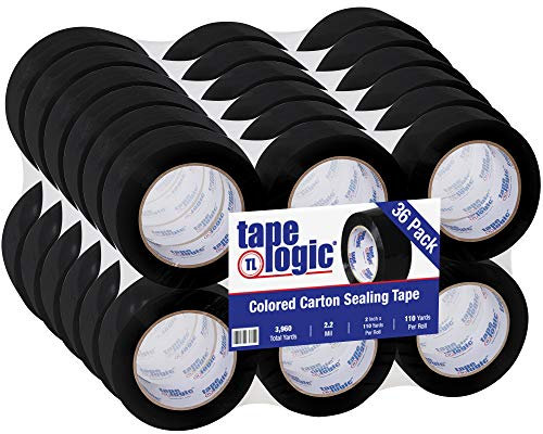 Aviditi Tape Logic 2 Inch x 110 Yard 2.2 Mil Black, Heavy Duty Colored Packing Tape, 36 Pack, Perfect for Packing, Shipping, Moving, Home and Office