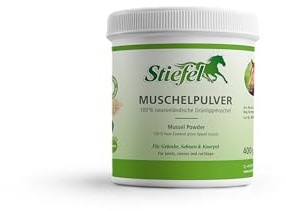 Stiefel Muschelpulver für Pferde, 100% naturbelassen, reines Naturprodukt aus neuseeländischer Grünlippmuschel, kann den Bewegungsapparat, das Bindegewebe & die Gelenkfunktion unterstützen, 400g