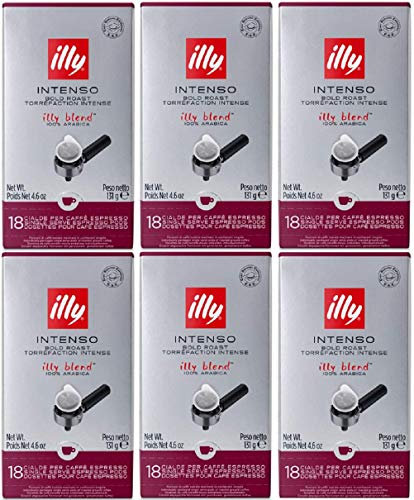 illy Caffe Espresso, (Dark Roast, Black Band), 18-Count E.S.E. Pods 4.4 oz (Pack of 6)