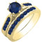 DazzlingRock Collection Damen 1,00 Karat Gold 14K Rund Blaue Saphir Brauen Verlobungsring Mit Passender Band 1 Ct 9
