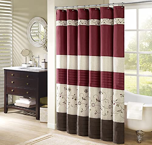 Madison Park Serene Flora Rideau de Douche en Tissu brodé pour Salle de Bain, 137 x 198 cm, Rouge