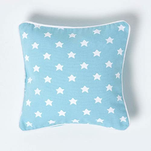 Homescapes Kissenhülle mit Sternenmuster, blau, dekorativer Kissenbezug 30 x 30 cm, quadratische Kissenhülle für Sofakissen/Kinderkissen aus 100% Baumwolle mit Reißverschluss, hellblau