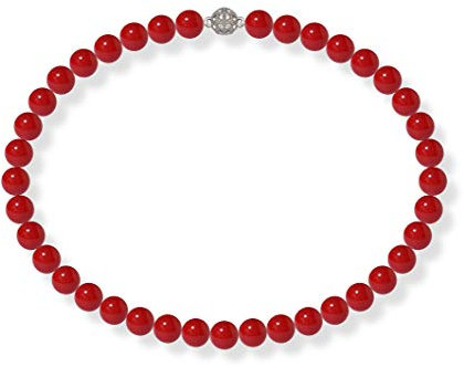 Schmuckwilli Perlenkette für Damen Magnetverschluß - 45cm Länge mit 10mm großen roten runden Mallorca Perlen - Muschelkernperlen Kette für jeden Anlass - die Halskette Pearl Necklace für Frauen