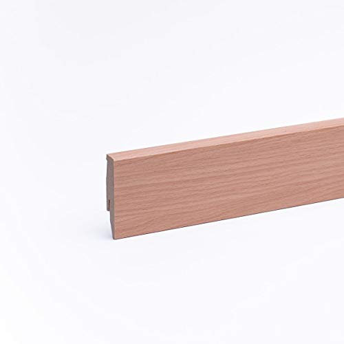 Leiste24 Dekor-Sockelleiste 60mm I Fußleiste 60 Höhe I stabiles MDF mit Dekor I Länge 2.600 mm I Bodenleiste mit integriertem Kabelkanal + Clipfräsung I Buche Gebeizt