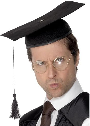 Smiffys Mortar Felt Board Hat, Black with Tassel, Deluxe, School Days Fancy Dress, Adult Dress Up Hats Halloween