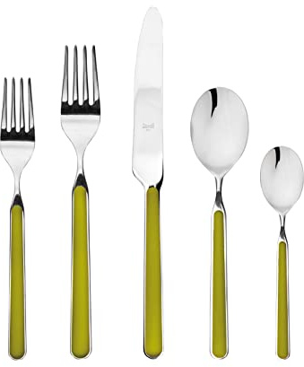 Mepra Fantasia 20 Piece Kitchen Set - Olive Green Finish Handles Dishwasher Safe Cutlery