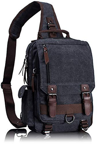 Leaper Canvas Crossbody Bag Sling Bag Bauchtasche Unisex Umhängetasche Outdoor (S, Schwarz)