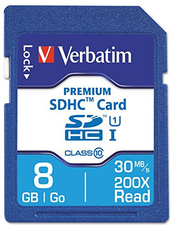 Verbatim 8GB Premium SDHC Memory Card, UHS-I V10 U1 Class 10, Blue (96318)