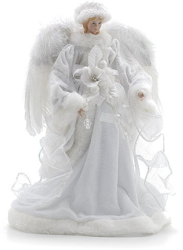 FESTIVE PRODUCTIONS LTD - Angelo con Abito in Velluto e Ali di Piume, 35 cm, Colore: Bianco