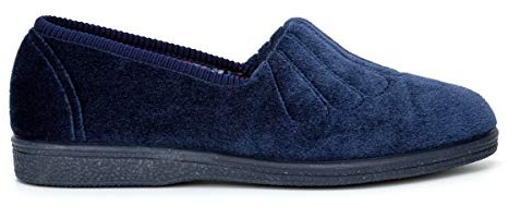 Sleepers Womens Wide Fit Fan Stitched Slippers with Rubber Sole Navy Blue