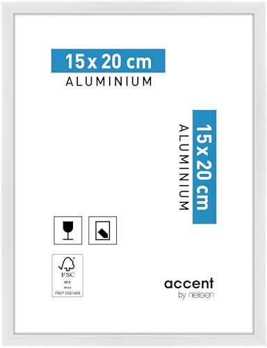 accent by nielsen Bilderrahmen, 15 x 20 cm, Aluminium, Weiß glanz, Fotorahmen zum Auftstellen und Aufhängen im Hoch- & Querformat, Echtglas, Accent