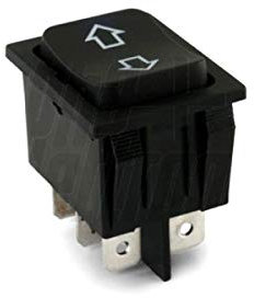 DEVIATORE BIPOLARE A BILANCIERE PER AUTO Cod. 24.5550.00 - Tasto: Nero - Funzione: (ON)-OFF-(ON) - Tipo: DPDT - N. terminali: 6 - Portata: 35A 12VDC - Resistenza di contatto: 50m? max - Rigidità dielettrica: 1 minuto 1500V AC - Temperatura di esercizio: -25°C~+85°C - Tipo terminali: faston 6,3mm - Serigrafia: < >