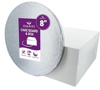 Culpitt 8 Round Silver Cake Drum Board & White Box Combo, 8 Inch Square Box and Matching Set For Transport