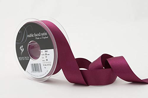 Berisfords Double FACE Poly Satin Ribbon, Wine, 25 mm