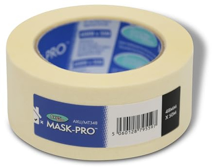 Axus Decor Mask-Pro Painter's Tape for Surfaces, Residue Free Removal, for Painting Decoration & DIY Projects, Cream - 48mm x 50m