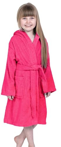 Adore Home Peignoir à col châle à Capuche en Tissu éponge 100% Coton pour Enfants - ÂGE 8-9, Rose