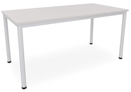 Schreibtisch Verschiedene Größen und Farben, Konferenztisch graues Metallgestell, Stabiler Besprechungstisch Arbeitstisch, Bürotisch hauseigene Fertigung (B: 160 cm x T: 80 cm, Lichtgrau)