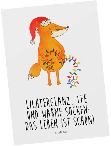 Mr. & Mrs. Panda Postkarte Fuchs Weihnachten - Geschenk, Nikolaus, Ansichtskarte, bildkarte, Winter, Füchse, Postkarten, Heiligabend, Grußkarte, Weihnachtsmann, Ansichtskarten
