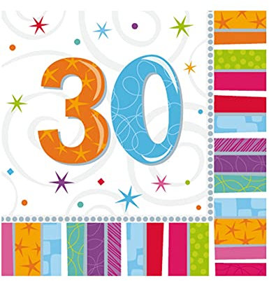 16 Papier Servietten mit der Zahl 30 3lg. 32,7 x 32,7cm 30. Geburtstag