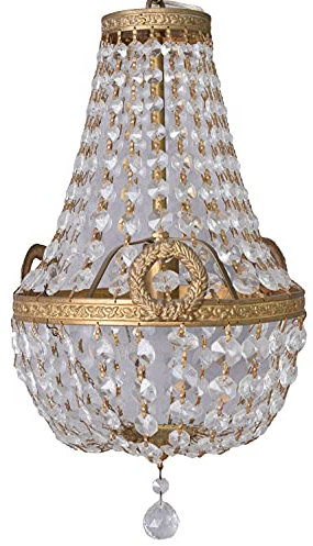Korblüster „Château de Grimaldi“ – barocker Kristall-Kronleuchter aus massivem Messing, E14-Fassung, Ø 24 cm, L 46 cm, Gesamtlänge 86 cm, Reproduktion im Antikstil