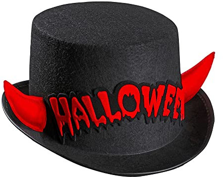 W WIDMANN MILANO Party Fashion 5333R - Zylinder Halloween, mit roten reflektierenden Hörnern, Accessoire, Teufel, Halloween, Karneval, Mottoparty