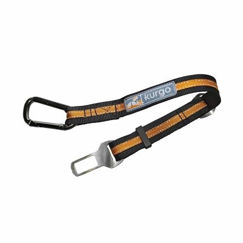 Kurgo Direct to Seat Belt Tether, Universal Car Seat Belt for Dogs, Works with any Pet Harness, Adjustable Length, Black/Orange